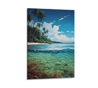 Modern Home Print Wall Art Canvas Poster -Landscape Poster Blue Sea And Coconut Trees Fresh And Healing Adding A Relaxed Atmosphere to Living Rooms Art 08x12inch(20x30cm) Frame-style