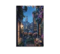 Modern Home Print Wall Art Canvas Poster -Landscape Poster City Balcony Flower View Creative Canvas Painting 08x12inch(20x30cm) Unframe-style