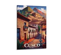Modern Home Print Wall Art Canvas Poster -Landscape Poster Cusco Town Hidden in The Mountain Stream Full of Exotic Charm Super Charming Decorative Painting 24x36inch(60x90cm) Frame-style