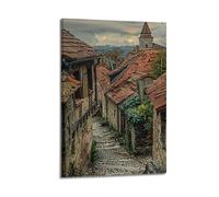 Modern Home Print Wall Art Canvas Poster -Landscape Poster Retro Town Alley Nostalgic And Elegant Adding A Retro Charm to Studies Art 12x18inch(30x45cm) Frame-style