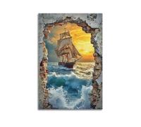Modern Home Print Wall Art Canvas Poster -Landscape Poster Voyaging Sailboat Breaking through The Wall Magnificent And Healing Adding A Sense of Adventure to Studies Art 12x18inch(30x45cm) Unframe-sty