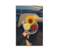 Modern Home Print Wall Art Canvas Poster -Life Poster Hand - Holding Bouquet in Car Warm Healing Canvas Decor 20x30inch(50x75cm) Unframe-style