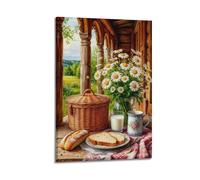 Modern Home Print Wall Art Canvas Poster -Life Poster Rural Breakfast on The Wooden Porch Warm And Healing Adding A Relaxed Atmosphere to Restaurants Art 16x24inch(40x60cm) Frame-style