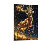 Modern Home Print Wall Art Canvas Poster -Myth Poster Golden Deer Shadow Beautiful And Auspicious Adding A Romantic Atmosphere to Bedrooms Art 12x18inch(30x45cm) Frame-style