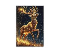 Modern Home Print Wall Art Canvas Poster -Myth Poster Golden Deer Shadow Beautiful And Auspicious Adding A Romantic Atmosphere to Bedrooms Art 16x24inch(40x60cm) Unframe-style