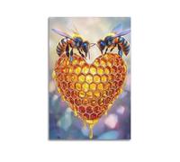 Modern Home Print Wall Art Canvas Poster -Nature Poster Bees on Heart - Shaped Honeycomb Decorative Painting 16x24inch(40x60cm) Unframe-style