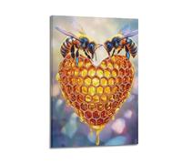 Modern Home Print Wall Art Canvas Poster -Nature Poster Bees on Heart - Shaped Honeycomb Decorative Painting 24x36inch(60x90cm) Frame-style