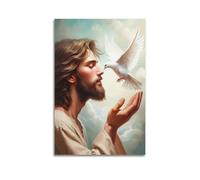 Modern Home Print Wall Art Canvas Poster -Religious Art Jesus Dove Peace Symbol Cloudy Sky Decorative Painting 12x18inch(30x45cm) Unframe-style