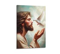 Modern Home Print Wall Art Canvas Poster -Religious Art Jesus Dove Peace Symbol Cloudy Sky Decorative Painting 12x18inch(30x45cm) Frame-style