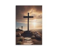 Modern Home Print Wall Art Canvas Poster -Religious Poster Crosses in Desert Sacred And Solemn Painting 12x18inch(30x45cm) Unframe-style