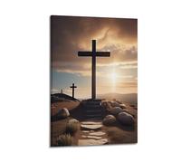 Modern Home Print Wall Art Canvas Poster -Religious Poster Crosses in Desert Sacred And Solemn Painting 12x18inch(30x45cm) Frame-style