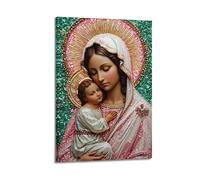 Modern Home Print Wall Art Canvas Poster -Religious Poster Madonna And Child Sacred And Loving Adding A Sense of Tranquility to Prayer Rooms Art 16x24inch(40x60cm) Frame-style