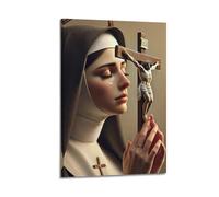 Modern Home Print Wall Art Canvas Poster -Religious Poster Nun Praying Crucifix Devotion Art Decorative Painting 20x30inch(50x75cm) Frame-style