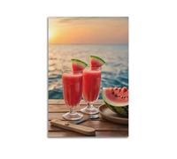 Modern Home Print Wall Art Canvas Poster -Scenery Poster Watermelon Juice On Beach Relax Art Decor 08x12inch(20x30cm) Unframe-style