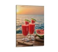 Modern Home Print Wall Art Canvas Poster -Scenery Poster Watermelon Juice On Beach Relax Art Decor 08x12inch(20x30cm) Frame-style
