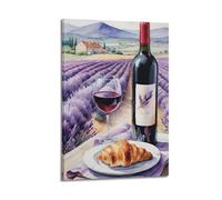 Modern Home Print Wall Art Canvas Poster -Still Life Poster Lavender Field Wine Watercolor Decorative Painting 08x12inch(20x30cm) Frame-style