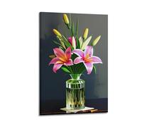 Modern Home Print Wall Art Canvas Poster -Still Life Poster Lily Glass Vase Realistic Decorative Painting 12x18inch(30x45cm) Frame-style