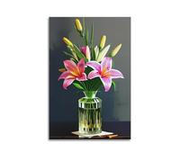 Modern Home Print Wall Art Canvas Poster -Still Life Poster Lily Glass Vase Realistic Decorative Painting 12x18inch(30x45cm) Unframe-style