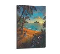 Modern Home Print Wall Art Canvas Poster -Travel Poster Tropical Beach Sunset Decor Relaxed Vibe Bringer Painting 12x18inch(30x45cm) Frame-style