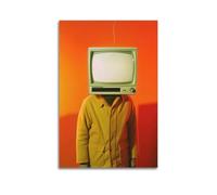 Modern Home Print Wall Art Canvas Poster -TV Head Figure Poster Showing A Person with A Retro TV As Head Against Vibrant Orange Sparking Creativity Cool Wall Art for Avant-garde Lovers 12x18inch(30x45