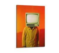 Modern Home Print Wall Art Canvas Poster -TV Head Figure Poster Showing A Person with A Retro TV As Head Against Vibrant Orange Sparking Creativity Cool Wall Art for Avant-garde Lovers 20x30inch(50x75