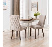 Modern Home Touch Sierra Set of 2 Wing Back Velvet Dining Chairs with Oak Wood Leg in Beige | Size: 2 Pack Modern Home Touch Beige 2 Pack