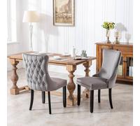 Modern Home Touch Sierra Set of 2 Wing Back Velvet Dining Chairs with Oak Wood Leg in Grey | Size: 2 Pack Modern Home Touch Grey 2 Pack