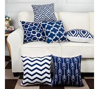Modern Homes 100% Cotton Decorative Throw Pillow Covers Cushion Cases 18 x 18 inch (Navy Blue, Set of 6)