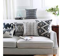 Modern Homes Black and White Throw Pillow Covers 18x18 inches; 100% Cotton Cushion Covers and Sham Set for Sofa, Bed (Pack of 6)