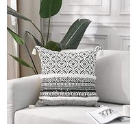Modern Homes (Set of 2) Boho Tufted Decorative Throw Pillow Covers for Couch Sofa - Moroccan Style Cushion Covers with Tassels, Accent Decor Pillow for Bedroom Living Room (Black, 45x45 cm)