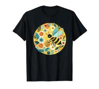 Modern Honey Bee with Flowers Value Graphic T-Shirt, Men, Black, S
