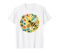 Modern Honey Bee with Flowers Value Graphic T-Shirt, Men, White, XL
