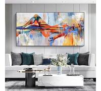 Modern Horizontal Women Abstract Graffiti Home Decor Pictures Posters Color Wall Art Figures Canvas Paintings Prints 70x145cm(28"x57") with Black Frame