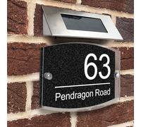 Modern House Sign Plaque Door Number | Personalised Glass Effect Acrylic Glitter Sign | Personalised House Number Hand Finished in UK (Black Glitter, Design F)