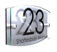MODERN HOUSE SIGN PLAQUE DOOR NUMBER STREET GLASS EFFECT ACRYLIC ALUMINIUM NAME