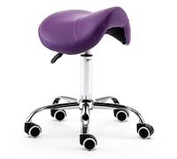 Modern Hydraulic Saddle Stool with Wheels, Swivel Rolling Salon Chair for Spa & Beauty, Ergonomic Comfort Seat for Healthy Back Support - Purple