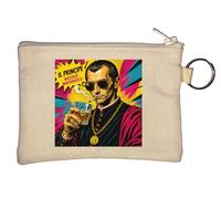 Modern Illustration of Machiavelli Style Key Chain Coin Purse Beige