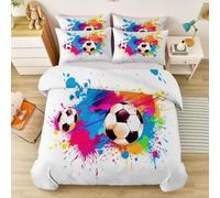 Modern Illustration Reversible Duvet Cover with Pillowcases, Colour Soft And Easy Care Microfiber Doodle Sports Football Bedding, for Girls Women Teens Adults, King
