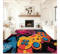 Modern Illustration Washable Short Pile Rugs, Non Slip Easy Care Multicoloured Abstract Doodle Game Controller Carpet, for Bedroom Dining Room Kitchen and Living Room, 160 x 230 cm