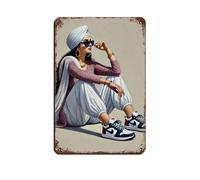 Modern Indian Woman Sitting Retro Poster Metal Tin Sign Chic Art Retro Iron Painting Bar People Cave Cafe Family Garage Poster Wall Decoration 8x12inch(20x30cm)