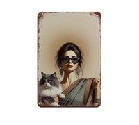 Modern Indian Woman with Cat Retro Poster Metal Tin Sign Chic Art Retro Iron Painting Bar People Cave Cafe Family Garage Poster Wall Decoration 8x12inch(20x30cm)
