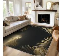 Modern Indoor Area Rug 80x150 cmWashable Gold Leaf Design Soft NonSlip Plant Mat for Entryway Bedroom Decor & Home Accessories Short Pile Carpet