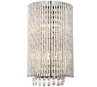 Modern Indoor Curved Wall Light Chrome Bar Cage & K9 Crystal Shade Bedside Lamp