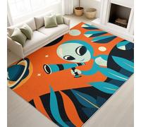 Modern Indoor Illustration Fantasy Comic Area Rugs for Sofa Dormitory Home Office, Soft Low Pile Comfort Floor Carpet Protector Playful Alien Orange Poster, 120 x 180 cm