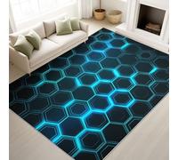 Modern Indoor Illustration Geometric Neon Area Rugs for Sofa Dormitory Home Office, Soft Low Pile Comfort Floor Carpet Protector Sci-fi Modern Blue Light effect, 120 x 180 cm