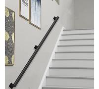 Modern Indoor/Outdoor Wall-Mounted Iron Stair Railing, Black Wrought Iron Safety Bar, Length Options 0.3m to 6.1m, Elegant Stair Guardrail for Home and Garden