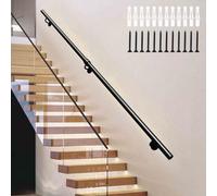 Modern Indoor Stair Railing - Wall Mounted Wrought Iron Handrails with Full Accessories, Galvanized Round Pipe Safety Grab Bar for Loft, Porch & Deck (17 FT)