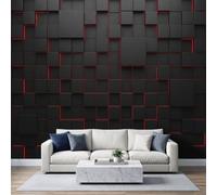 Modern Industrial 3D Effect Photo Mural 350W x 256H cm, Premium 3D Geometric Sci Fi Future Colour Block Non-Woven Mural Wallpaper for Lounge Playroom Bedroom Nursery - Charcoal Black Wall Art Decor