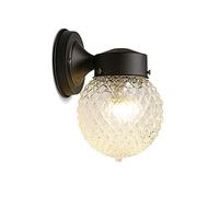 Modern Industrial Aluminum Sconce with Globe Ball Design Led Lamp for Outdoor Indoor Farmhouse Porch Aisle Lighting with Wrought Iron Grid and Striped Glass S,OneColor