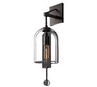Modern Industrial Bell Jar Wall Sconce Glass Shade Wall Light Fixtures E14 Copper Vintage Wall Lamp for Bedroom Living Room Bathroom Hallway(Black)